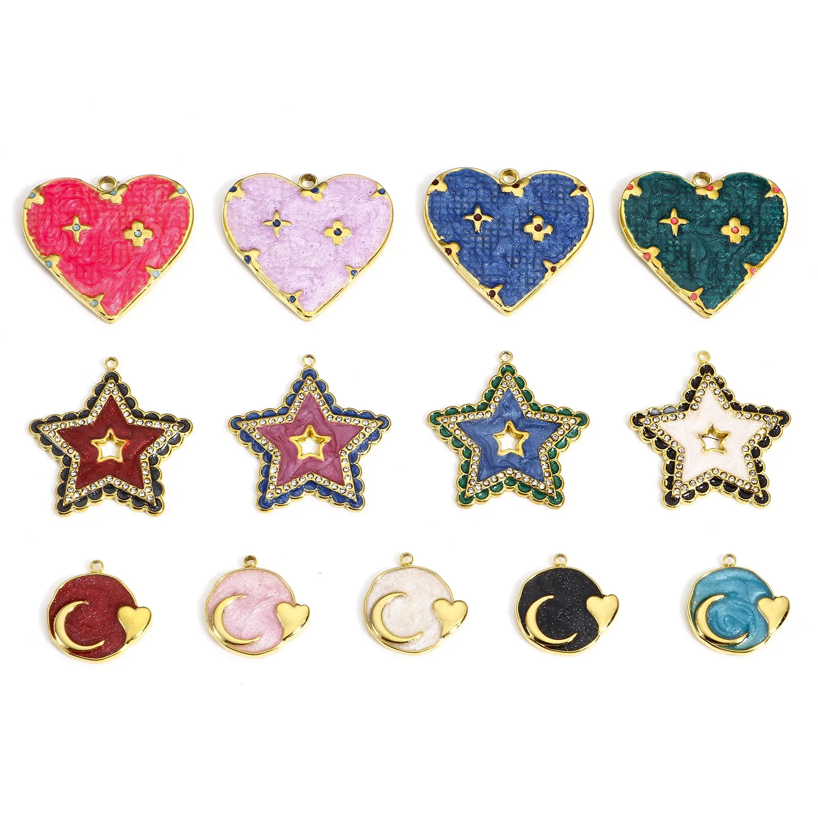 

1pc 304 Stainless Steel Galaxy Charms Heart Enamel Heart Star Charms Multicolor Round Pendant DIY Necklace Earring Women Jewelry