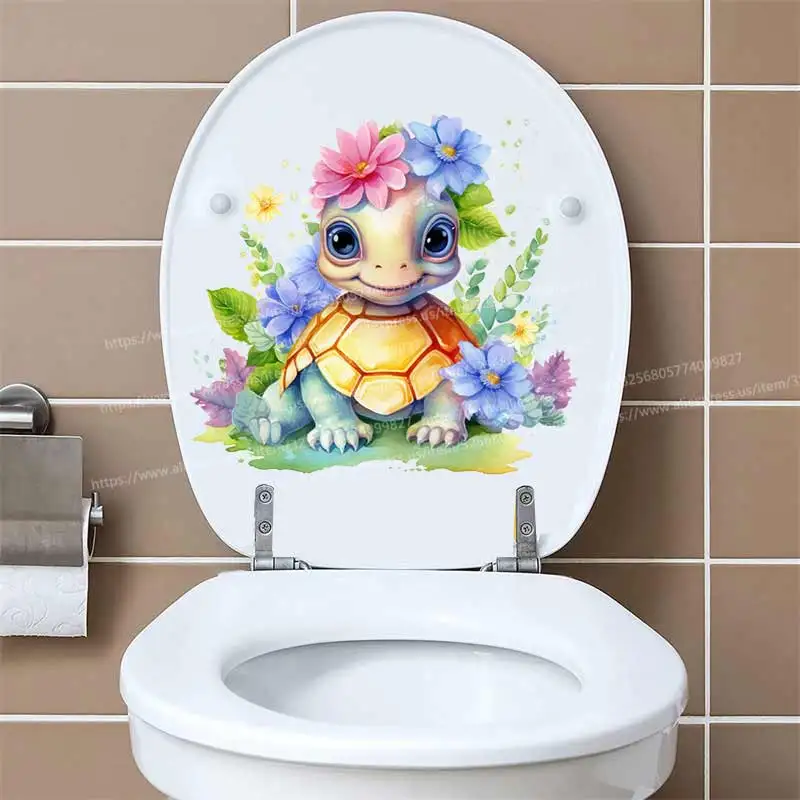 Turtle Toilet Sticker Bathroom Toilet Cover Sticker Wall Stickers Animal Wc Accessories for Home Bathroom Decoration S19