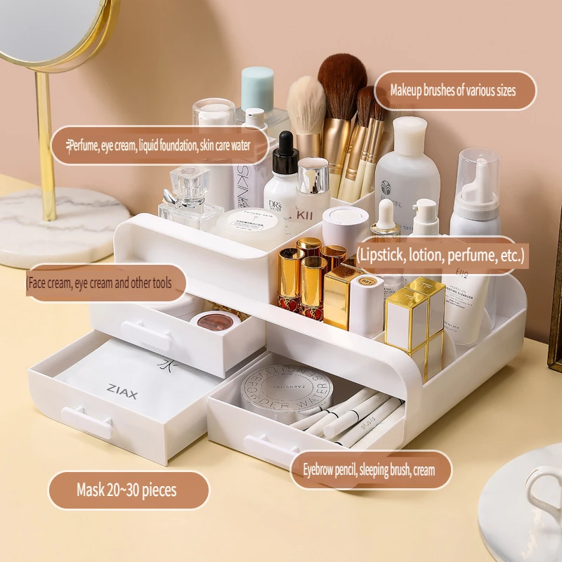 Cosmetics Storage Box Makeup Storage Rack with Drawer Desktop Organizer Dressing Table Skincare Lipstick Rack Applicable Room