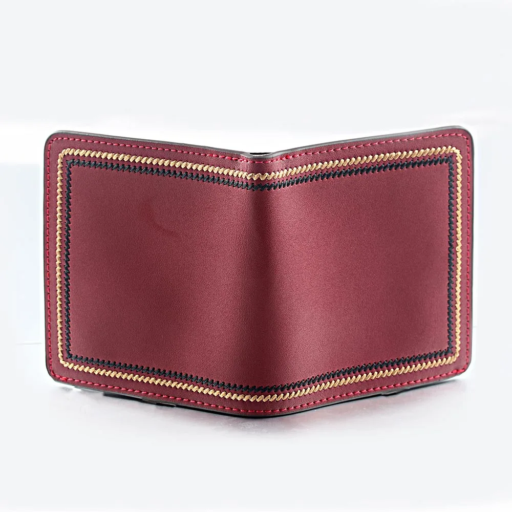 

Embroidery Stitches Leather Front Pocket Button Multifunction Minimalist Wallet
