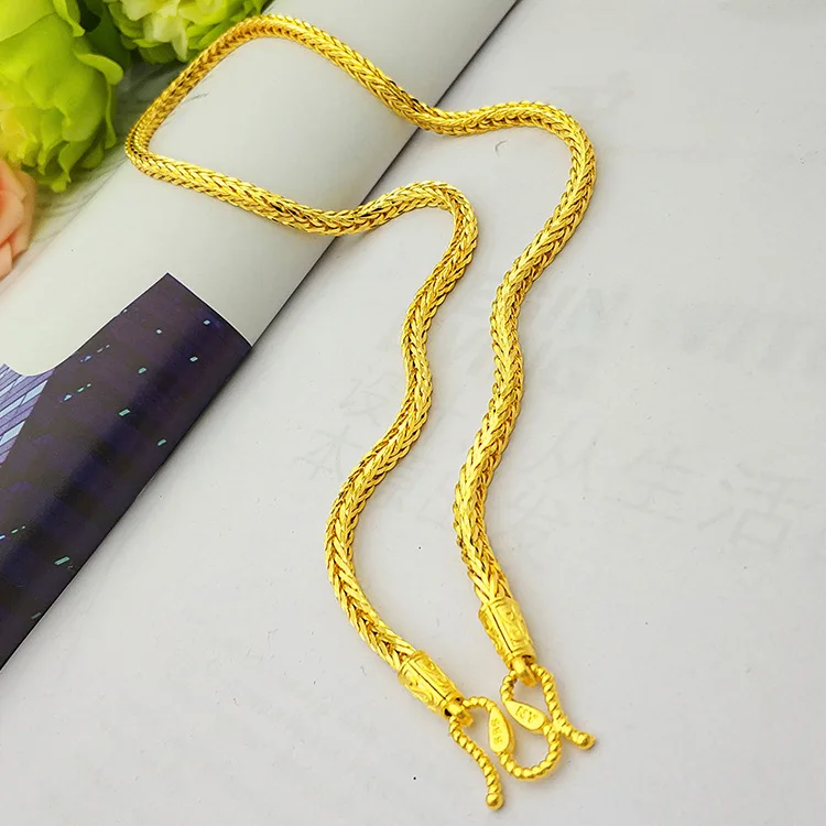 18k Yellow Gold Snake Bone Necklaces Pendant for Men Sand Gold Necklace Pendant Clavicle Fine Jewelry Wedding Birthday Gifts