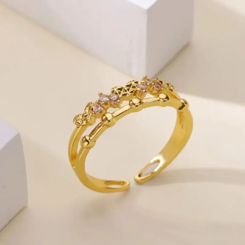 Zircon Heart Bead Rings for Women 18K Gold Plated Stainless Steel Geometric Ring