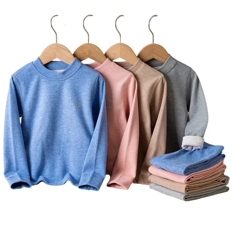 Teens Kids Thermal Underwear Woolen Silk Soft Cozy Two Pieces Boys Girls Loungewear Thick Warm Breathable Children Sleepwear Set