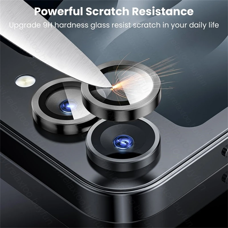 Premium Metal Camera Protector Ring with Tempered Glass Back Cover