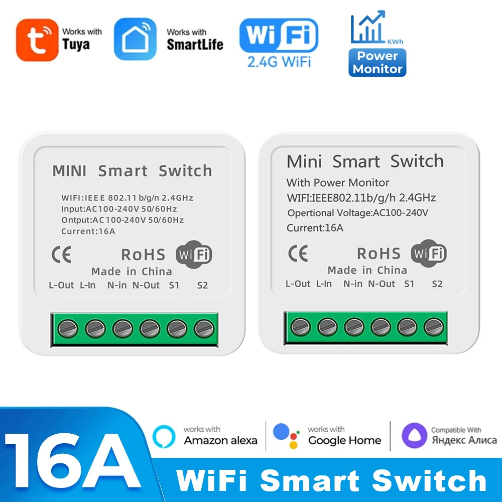 16A Tuya WiFi สมาร์ทสวิทช์ 2 ทิศทางสวิทช์ไฟสมาร์ทรีเลย์อัตโนมัติ Breaker Smart Life ทํางานร่วมกับ Alexa Google Home 1