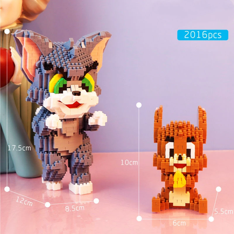 Lustige Tom und Jerry Mikro-Bausteine Käse Katze und Maus Montage 3D-Modell Anime Mini-Baustein-Figur Spielzeug Geschenk – Detail 2