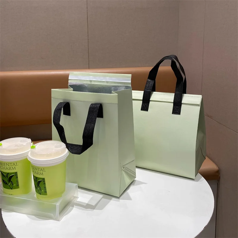 StoBag 10pcs Green Non-woven Insulation Tote Bag Portable Fabric for Food Drinks Package Keep Warm Cold Delivery Reusable Pouch 5