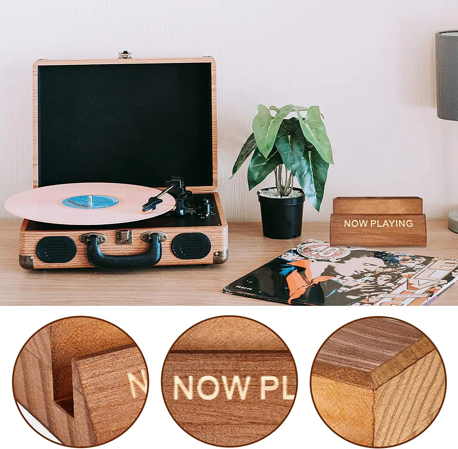 USA/Korea Solid Pine Wood Vinyl Record Display Rack Storage Rack Desktop Vertical CD Red Sound Retention Record