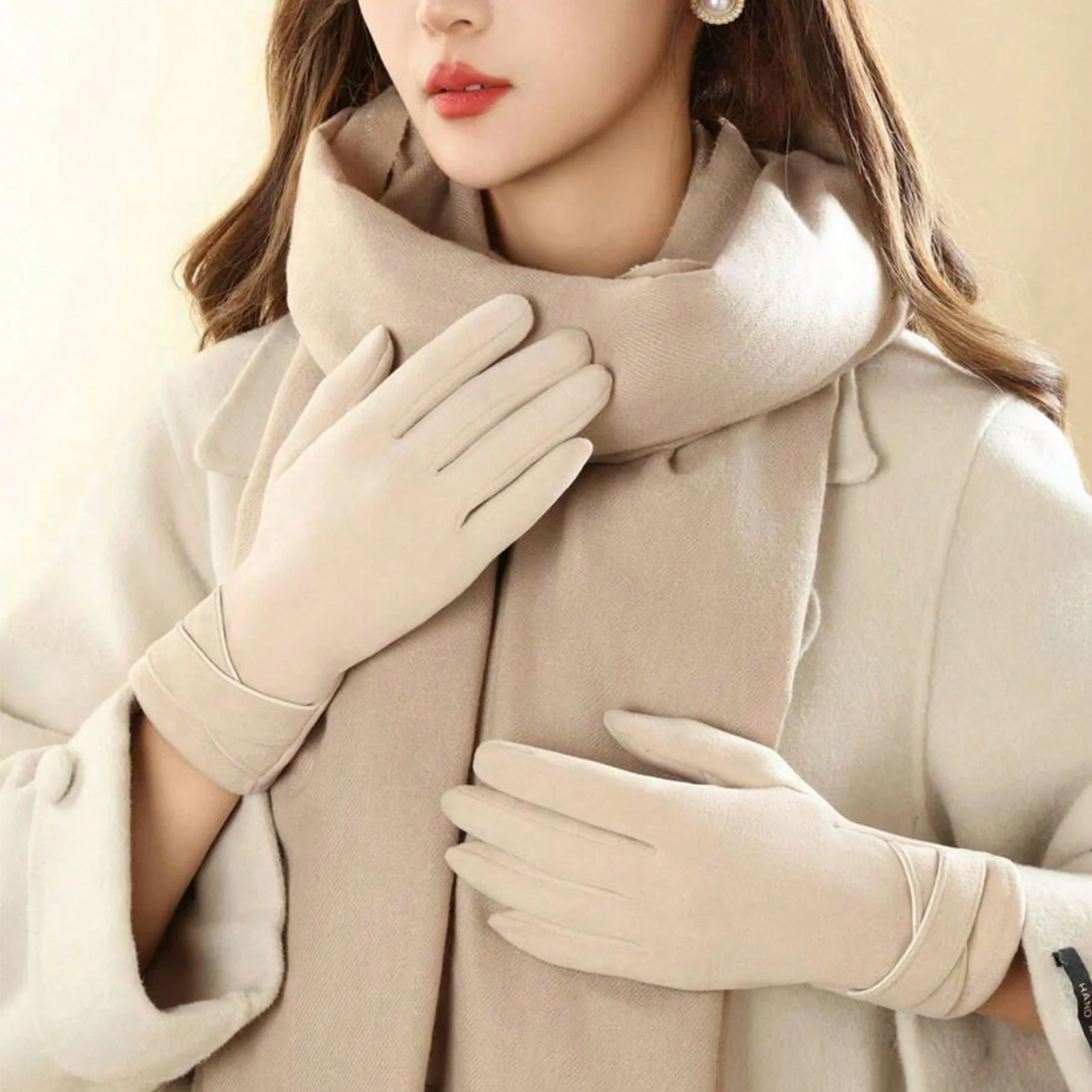 2PCS Beige Suede Gloves&Clutch Set, Stylish Cross-Strap Evening Accessories, Soft Touch Fashion Gloves,Elegant Party Handbag Set