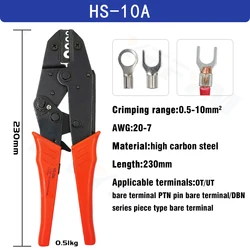 Enhanced Carbon Steel Multifunctional Crimping Pliers for Cable Terminals, 230mm Clamp Tools Kit (HS-10A)