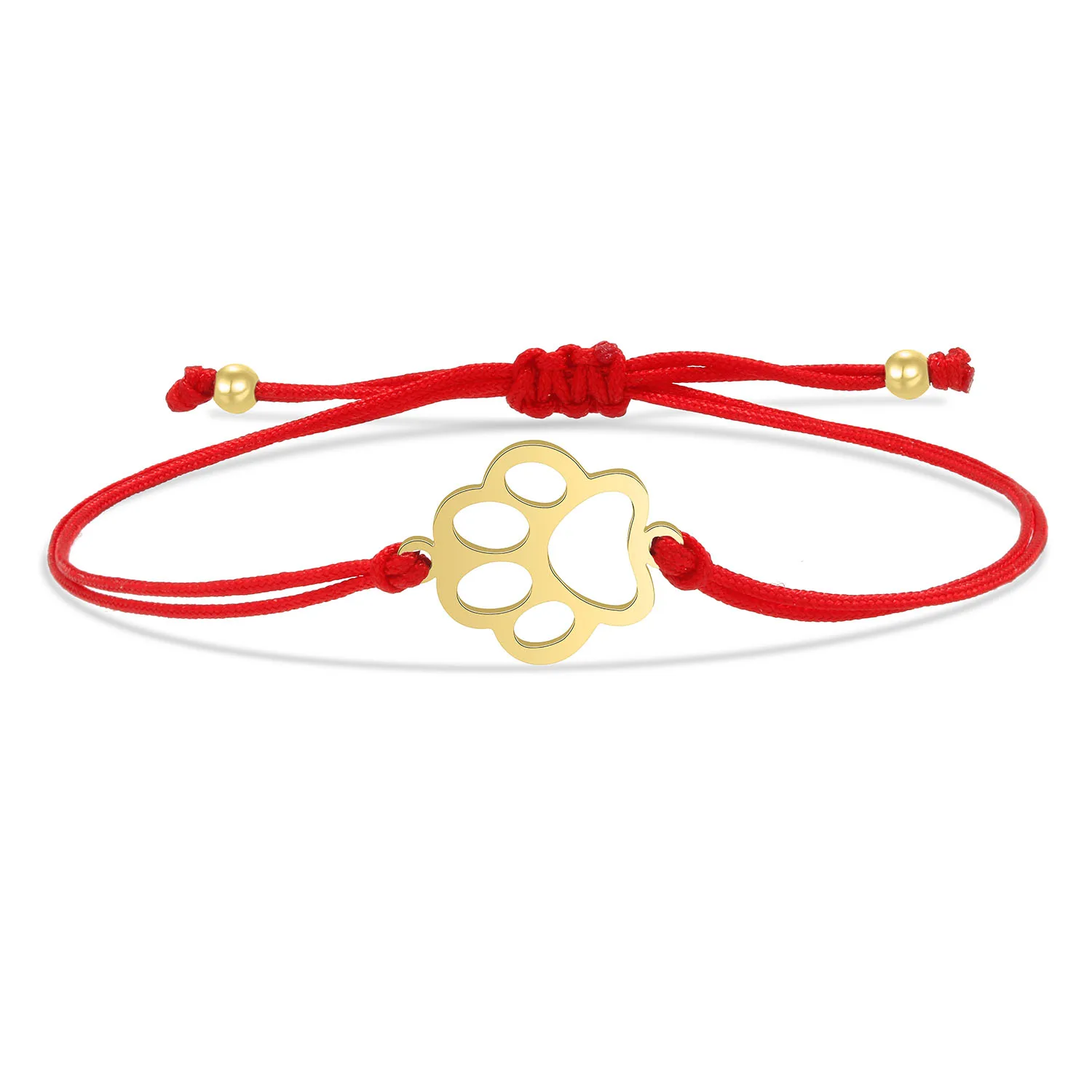 Gold-plated Stainless Steel Delicate Polishing Animal Paw Print Charm Bracelet Women Girl Fashion Red String Jewelry - PeticaDeals