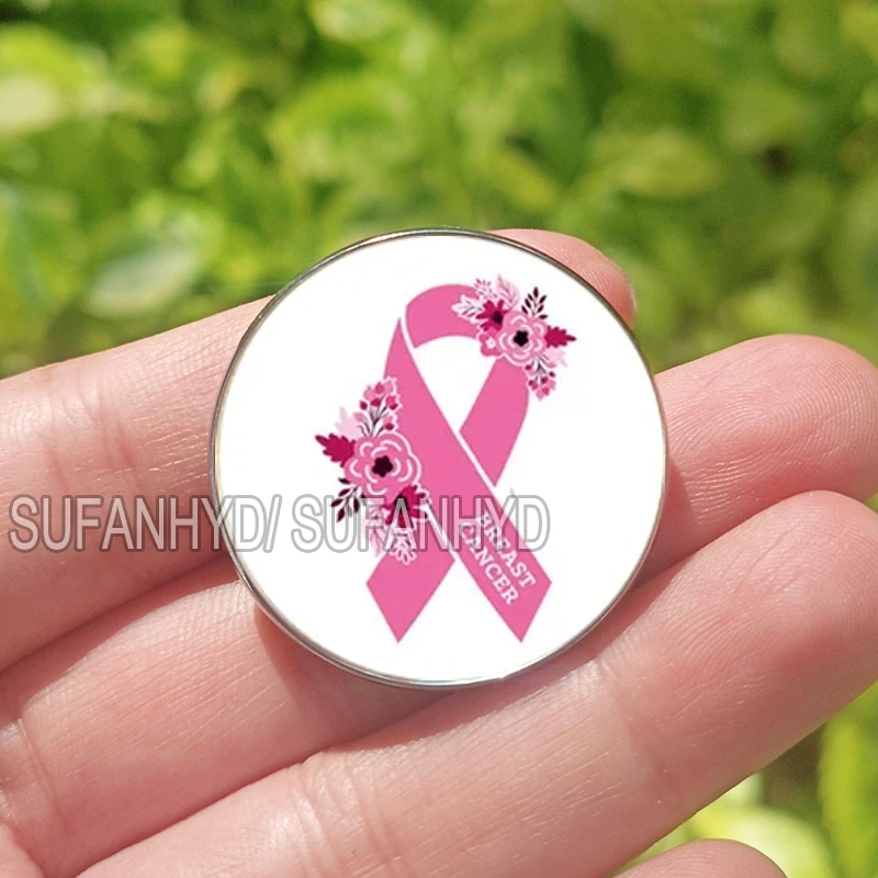 Ruban Cancer Du Sein Lot De 50 Broches Ruban Rose Cancer Du Sein | Épingles De Sensibilisation Bord Doré Cancer Du Sein Sensibilisation