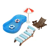 1Set Doll House Cute Simulation Mini Swimming Pool Swimming Circle Beach Chair Set Model Children Play Toys Decoration 1