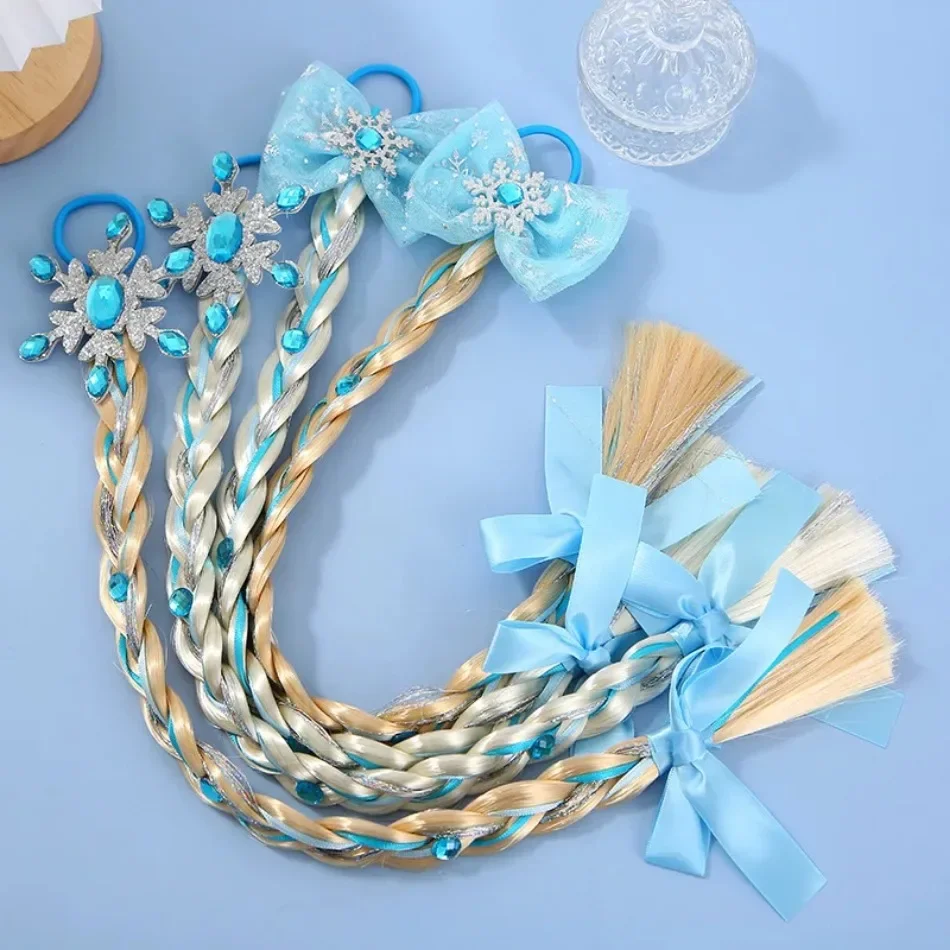 Girls Snowflake Hair Bow Kids Rainbow Hair Tie Princess Accessories
