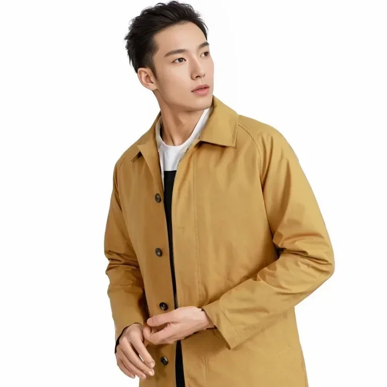 European and American Men's New Solid Color Lapel Slim Fit Single-breasted Casual Windbreaker Coat for Spring and Autumn
