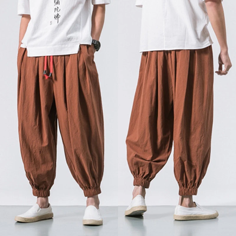 남성용 루즈한 하렘 바지, 중국 스타일, 면 및 린넨, 남성 스웻팬츠 조거, 하이 퀄리티 캐주얼 바지, 가을, 신상