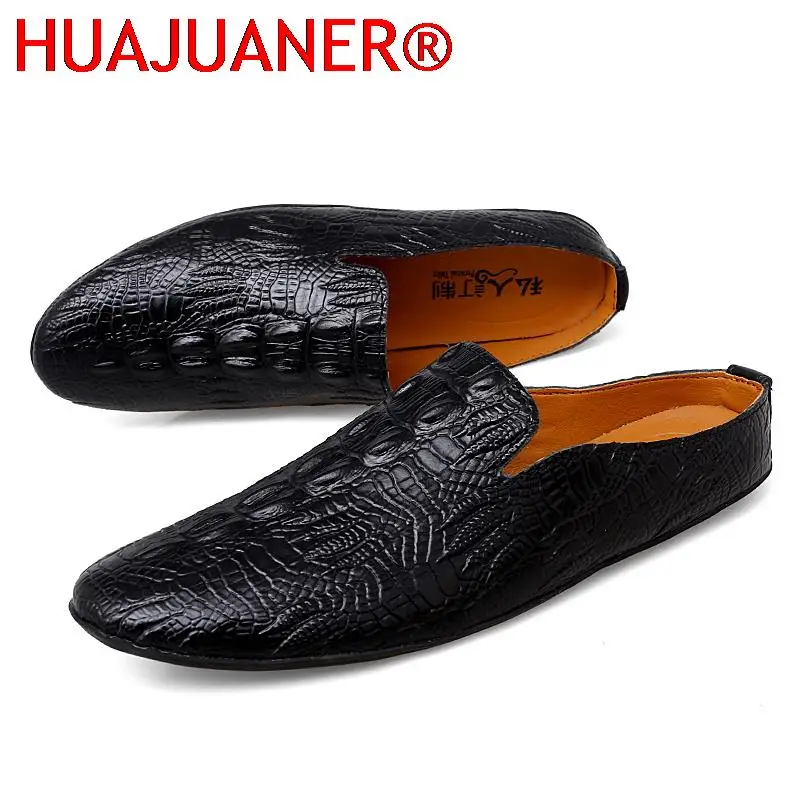 

Fashion Crocodile Pattern Men Half Loafers Leather Slippers Comfort Loafer Slides Breathable Mules Man Outdoor Lightweight Shoes