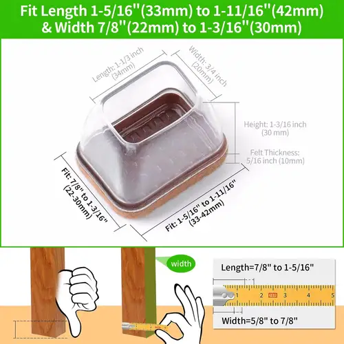 8PCS Silicone Chair Leg Floor Caps Protectors Rectangle with Felt Foot Cover End Caps Covers Width 22-32mm for Hardwood Table - Image 5