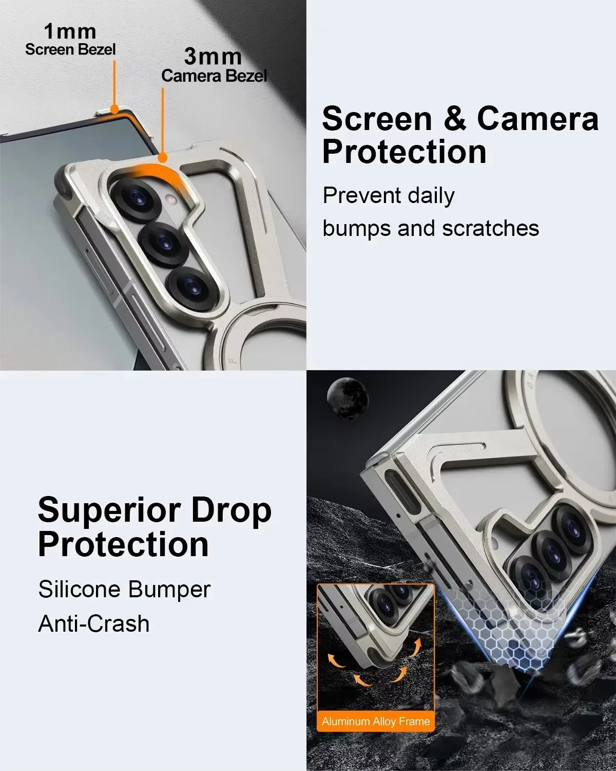 Eary Frameless Case for Galaxy Z Fold 7 With 360°Rotataion Magnetic Stand Metal Aluminium Shell Shockproof Protector Phone Cover