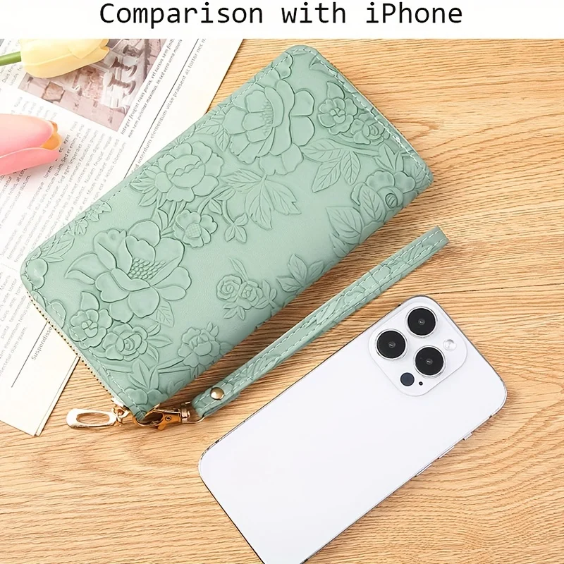 Floral Embossed Hand-Painted PU Leather Women’s Wallet & Clutch