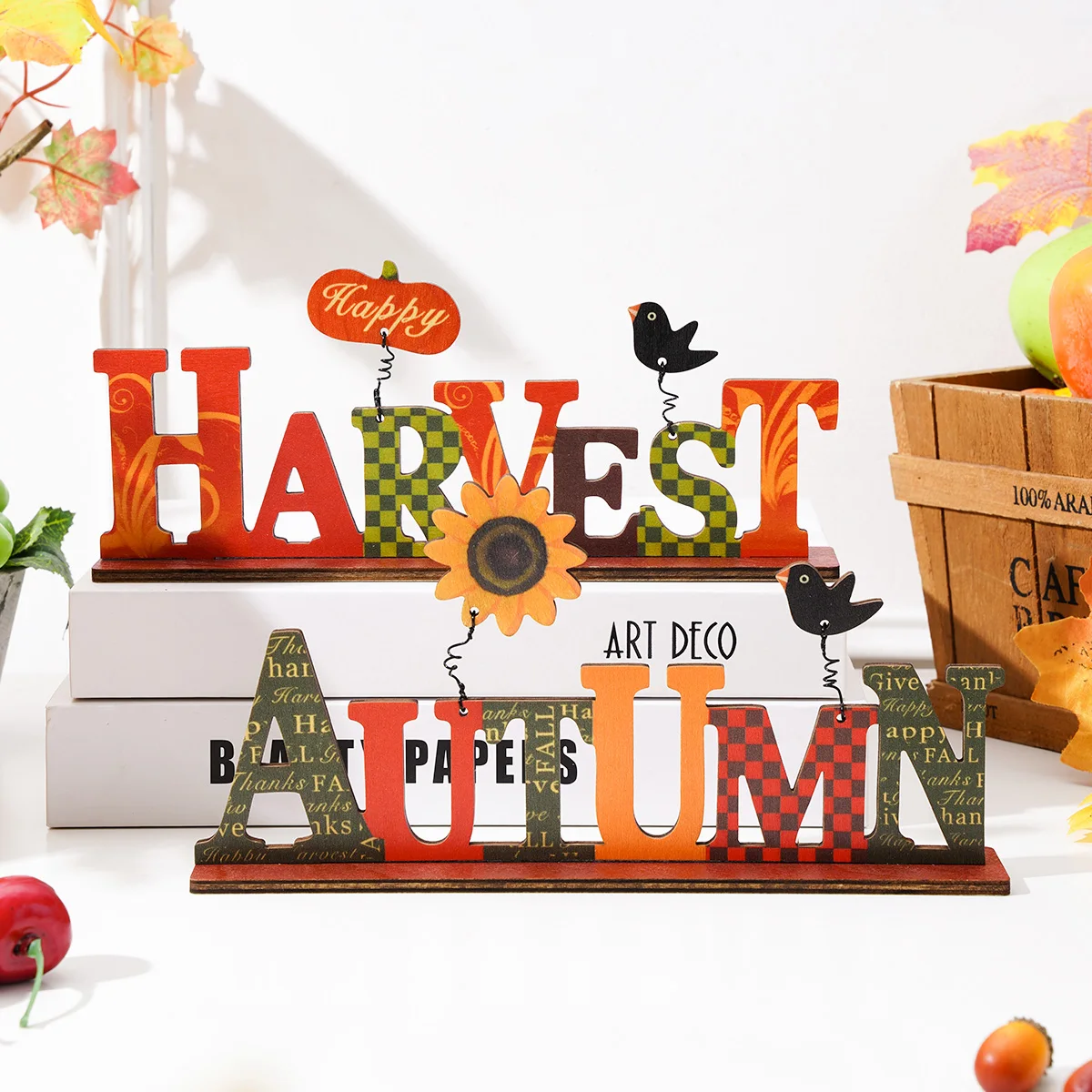 1PC, wooden letter autumn Harvest Festival decorative item, Thanksgiving Day decorative stand