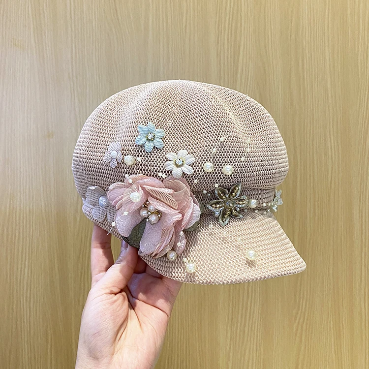 pearl flower ventilation lady leisure Octagonal hat women visors cap women baseball cap