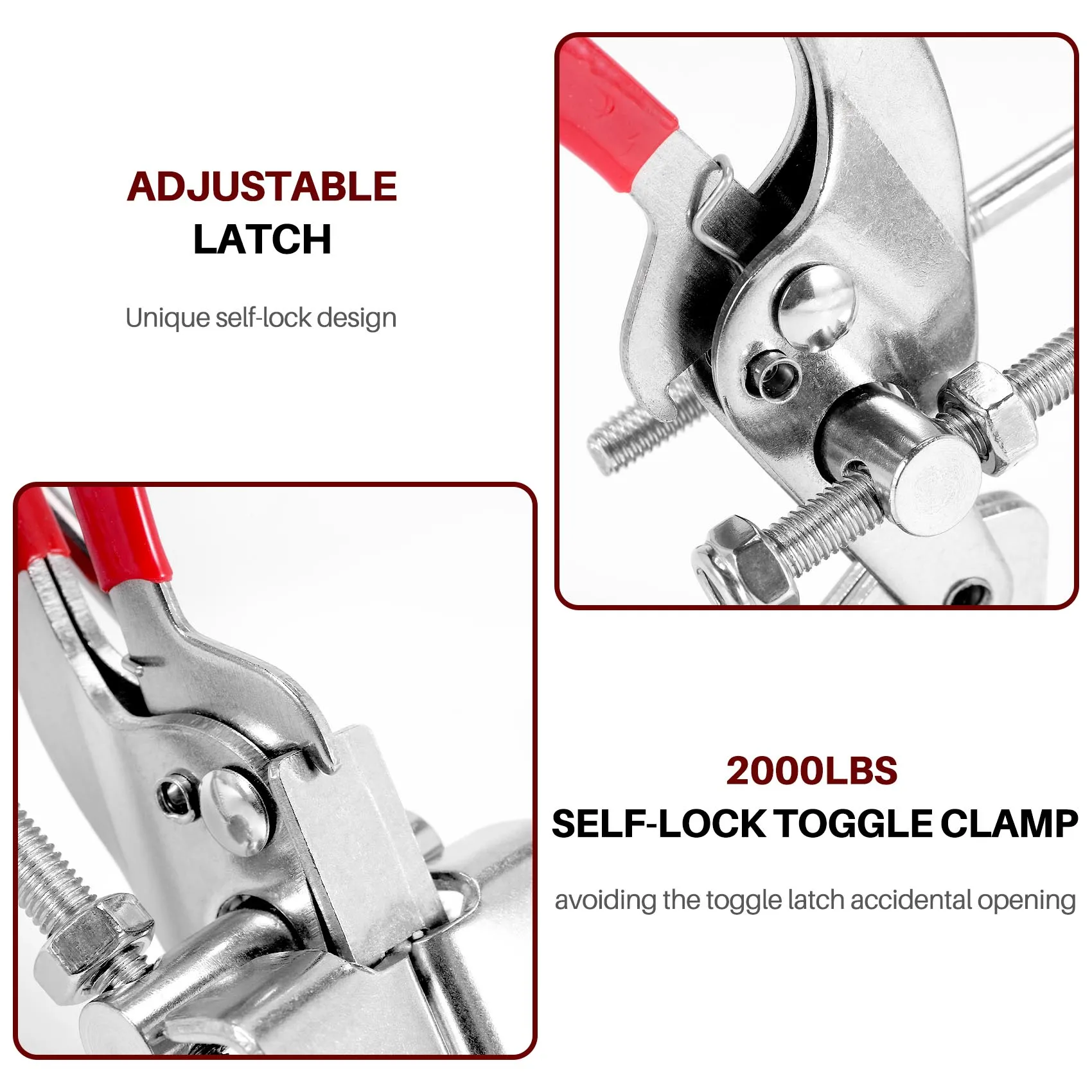 2-Pack 2000Lbs Capacity Heavy Duty Adjustable Latch U Bolt Self-Lock Toggle Clamp