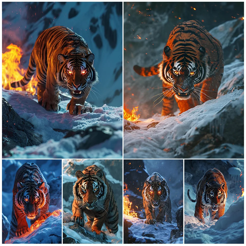 

Wild Tiger Animals Snowfield Posters Wall Pictures For Living Room Nordic Poster Home Decor Wall Art Canvas Painting Unframed