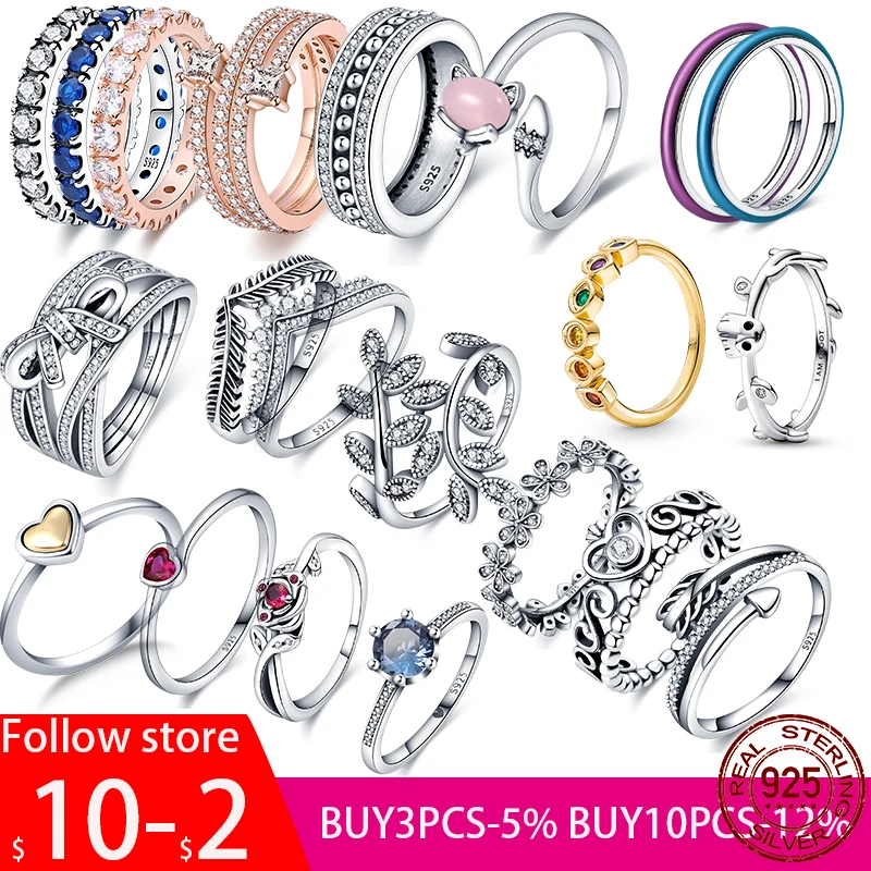 

New In 100% Real 925 Silver Rings For Women Original Heart Crown Rose Gold Crystal Rings Engagement Wedding Anniversary Jewelry