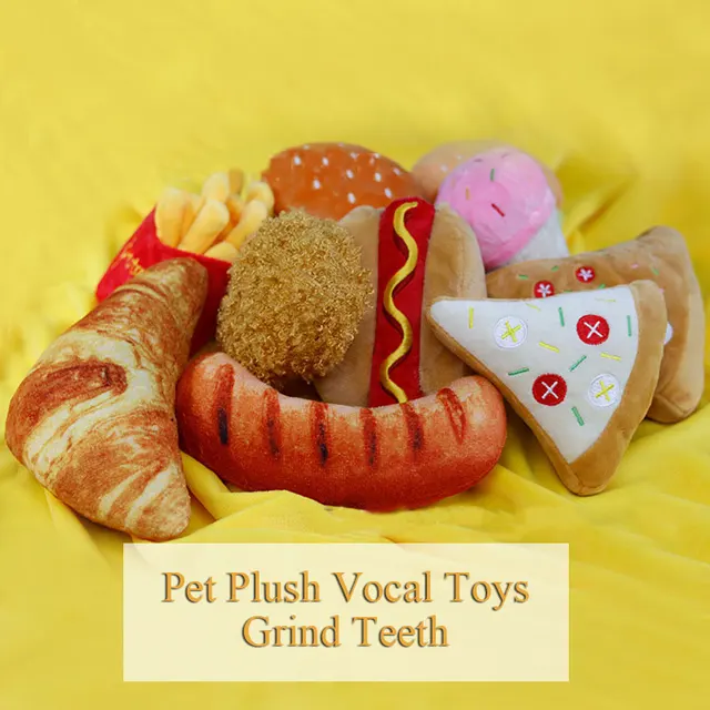 Plush Dog Toys Squeaky Dogs Accessories Pet Perros Toy Soft Squeeze Sound Teeth Chew Bite Resistant Ice Cream Fries Humburger 2