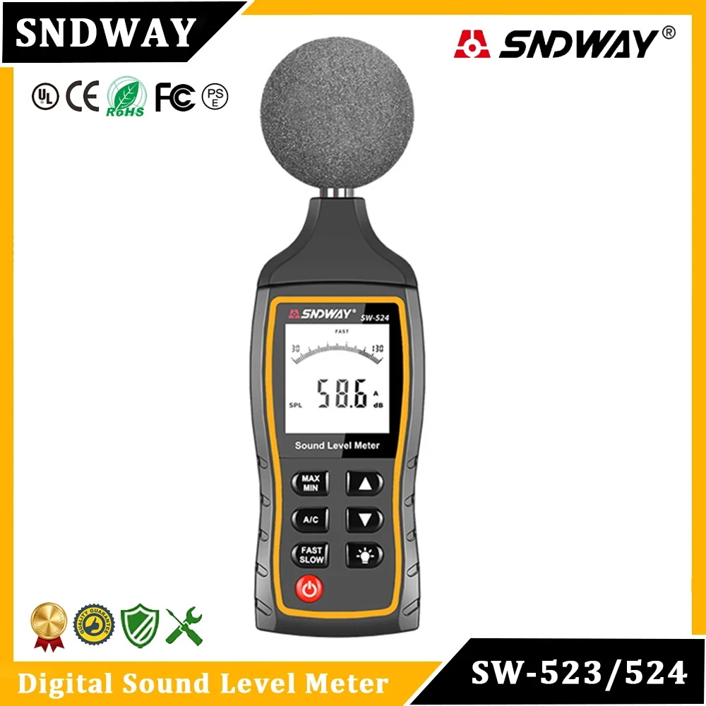 SNDWAY SW 523 524 Sound Level Meter 30 to 130 dB Detector Digital Professional Decibelimeter Noise Level Decibel Meter sound level meter digital noise meter