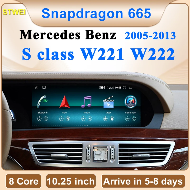 

8-ядерная Система Android 12, автомобильный видеоплеер Apple Carplay, навигация, мультимедийный экран для Mercedes Benz S Series W221 W222 GPS авто