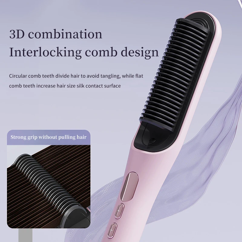 Portable Hair Straightener Brush Fast Ceramic Heating Hot Air Comb Use Curling & Straightening Iron Home and Travel Salon
