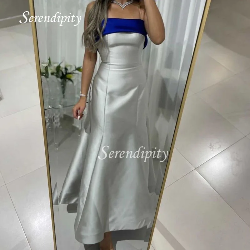 

Serendipity Classic Strapless Mermaid Evening Dresses vintage Ankle Length Prom Dresses Pleated Formal Party Dress Prom Gowns