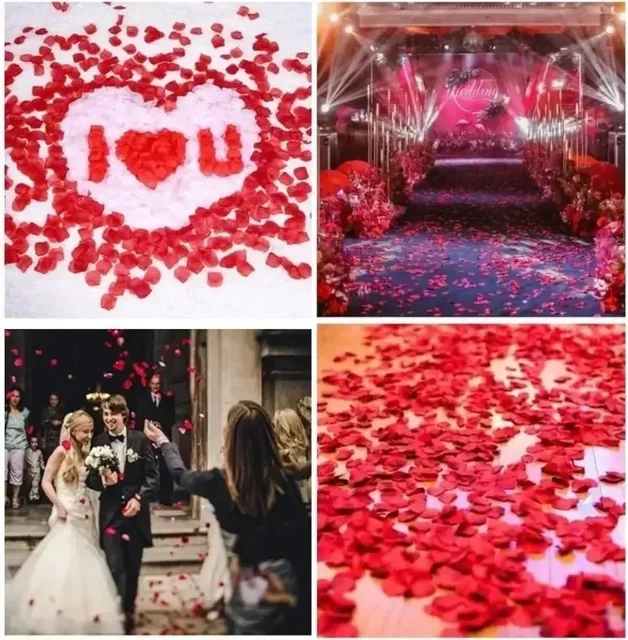Lots de faux pétales de roses artificielles, roses rouges, Simulation de fleurs, pétales de soie pour la saint-valentin, fête de mariage, décor de noël 6