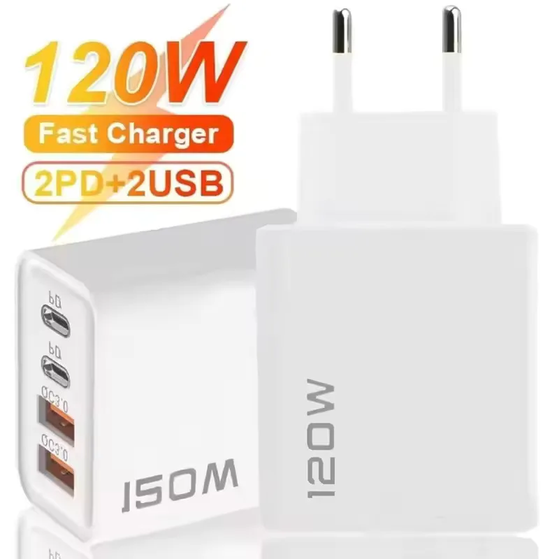מטען USB C PD עם 4 יציאות 120W מהיר סוג C מהיר טעינה 3.0 מטען USB עבור iPhone Samsung Xiaomi טלפונים תקע