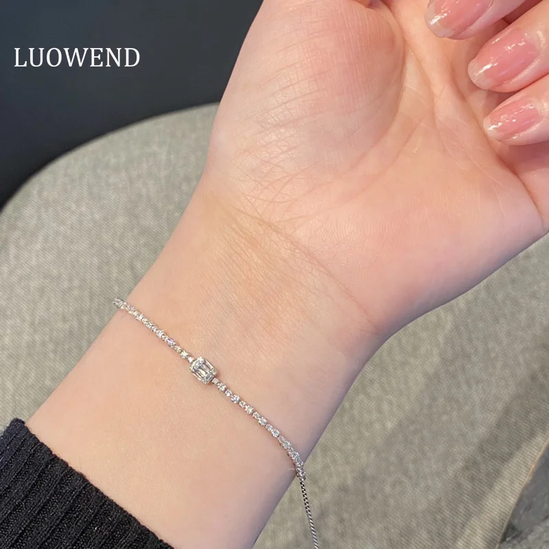 LUOWEND 18K White Gold Bracelet Natural Diamond Bracelet Fashion Full Diamond Tennis Design for Women Birthday Party