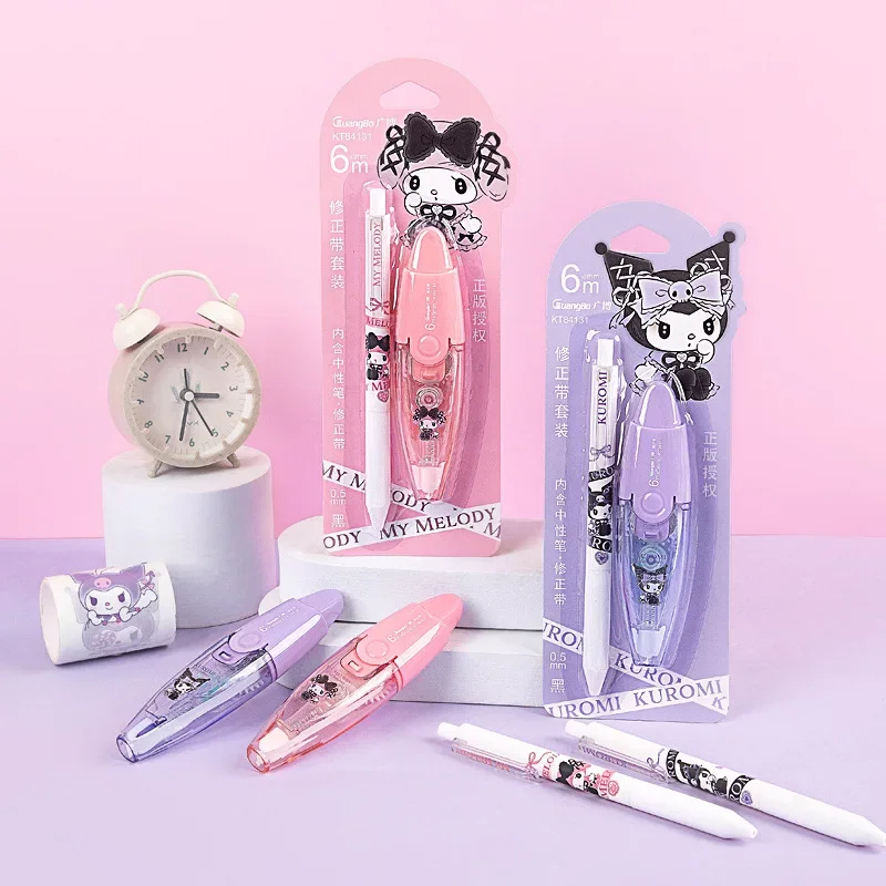 

Sanrios Kuromi Mymelody гелевая ручка в стиле мультфильма набор корректирующей ленты kawaii аниме Сменные фильмы корректирующие ленты канцелярские принадлежности