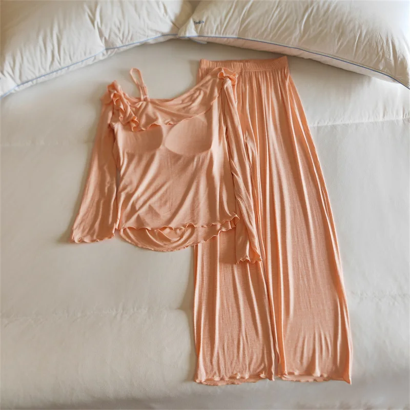 Pyjamas Set Frau Modal Komfort Nachtwäsche Langarm Damen Nacht Tragen Herbst Winter Hause Kleidung Brust Pad Pijama Weibliche – Detail 12