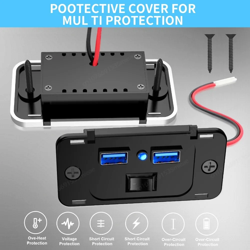 PD 타입-C & 퀵차지 QC3.0 USB-A 포트 패널 벽걸이 차량용 USB 소켓 충전기 RV 해양 보트 오토바이용 전원 어댑터