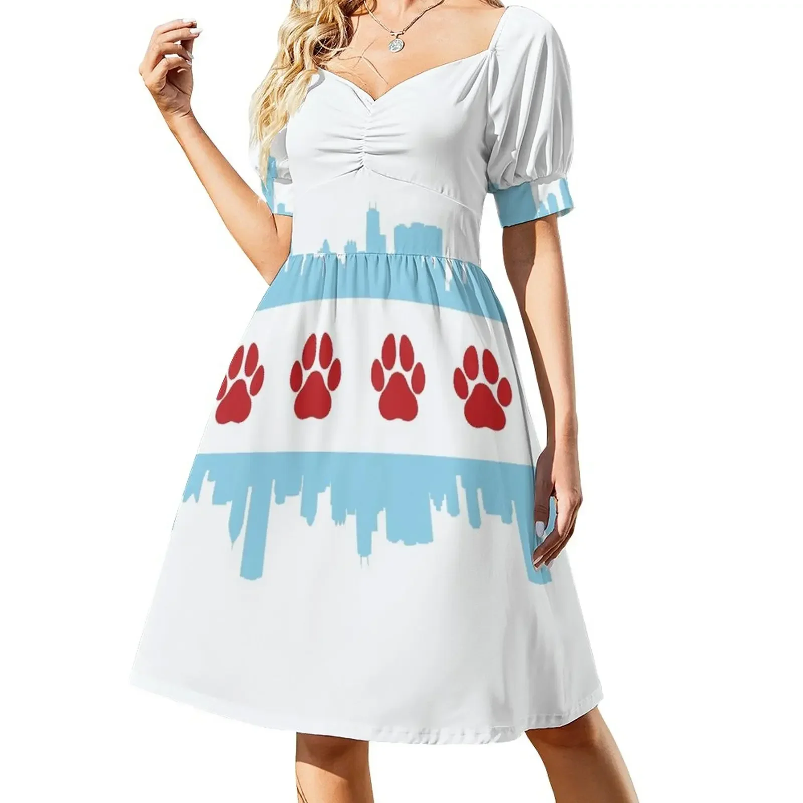 Vestido morado de manga corta con bandera de ChiPAWgo. Ropa para mujer. Vestidos formales para ocasiones especiales.