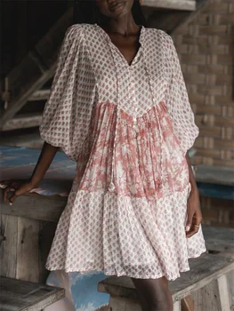 Women s Boho Style V-Neck Sleeveless Floral Print Maxi Dress with Ruffle Hem and Tie Waist Belt for Summer Beach Party Casual 3