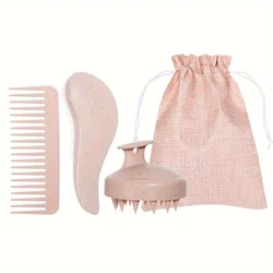 Sustainable Hair Care Set: Soft Bristle Brush & Portable Scalp Massager with Vibrant Gift Packaging (Brown set)