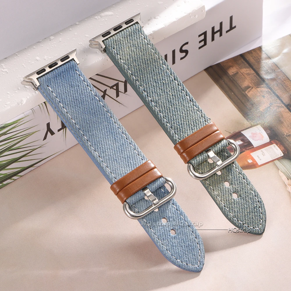 Luxury Leather & Denim Watch Strap - Premium Sailcloth Bracelet Design
