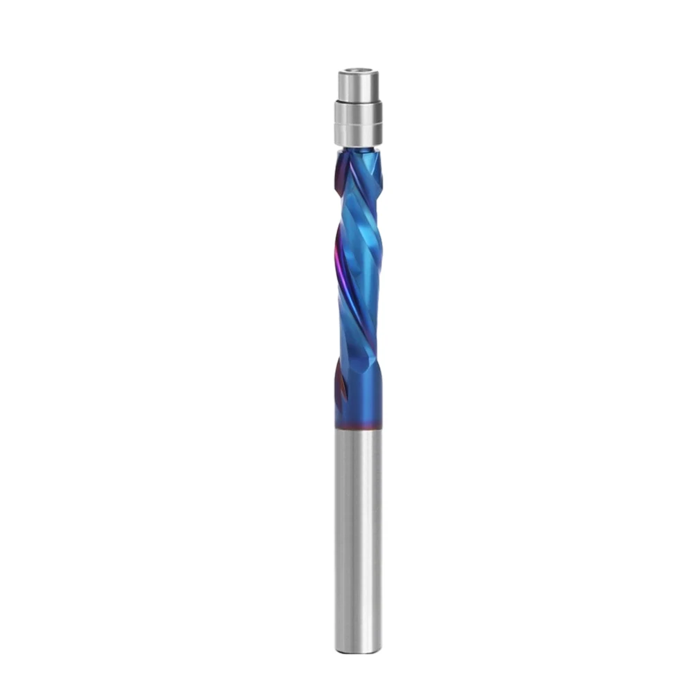 

1pc 6.35mm Shank Solid Carbide Router Bit Downcut Flush Trim Solid With Bearing 2 Flutes Woodworking Milling Cutters End Mill