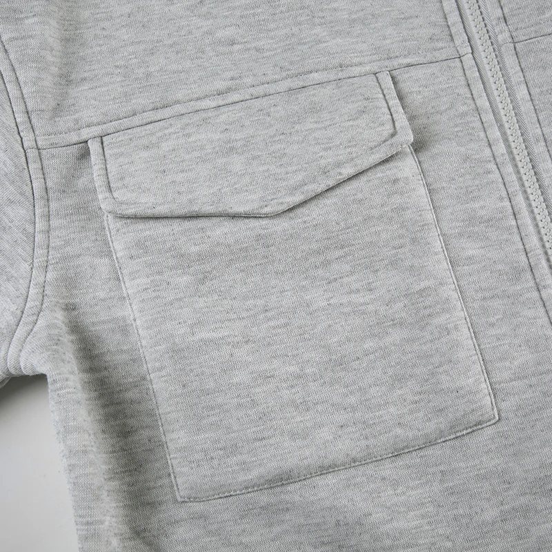 Women Pocket Sweatshirt Casual Solid Color Zipper Crop Jacket Autumn Outfits Turtleneck Fashion Y2K Coat Streetwear