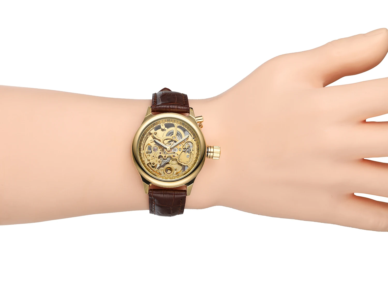 FORSINING Chain Crown Designer Luxury Man Business Watch Gold Steel Skeleton Mechanical Automatic Movement Clock Waterproof Male_voghion.com