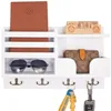 Wooden Key Holder Box with 4 Double Hooks Wall Mounted with Shelf Handmade for Home Decor Apartment 6