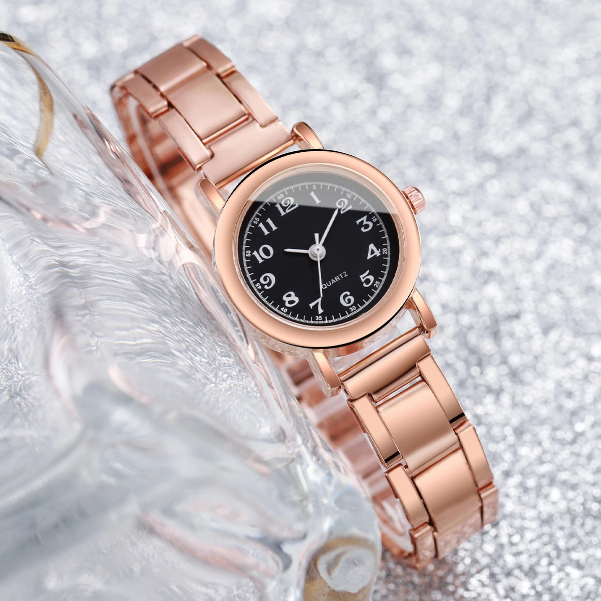 2PC/Set Women's Steel Band Watch Small Head Stainless Steel Quartz Watch Heart Bracelet Set