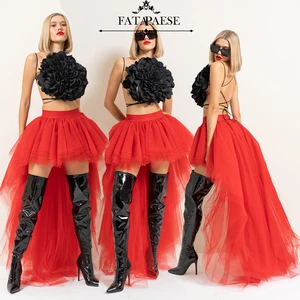 FATAPAESE High-low skirt Featuring a Multi-layered Tulle Construction and an Elasticated High Waist TUTU Skirt Gothic Gowns